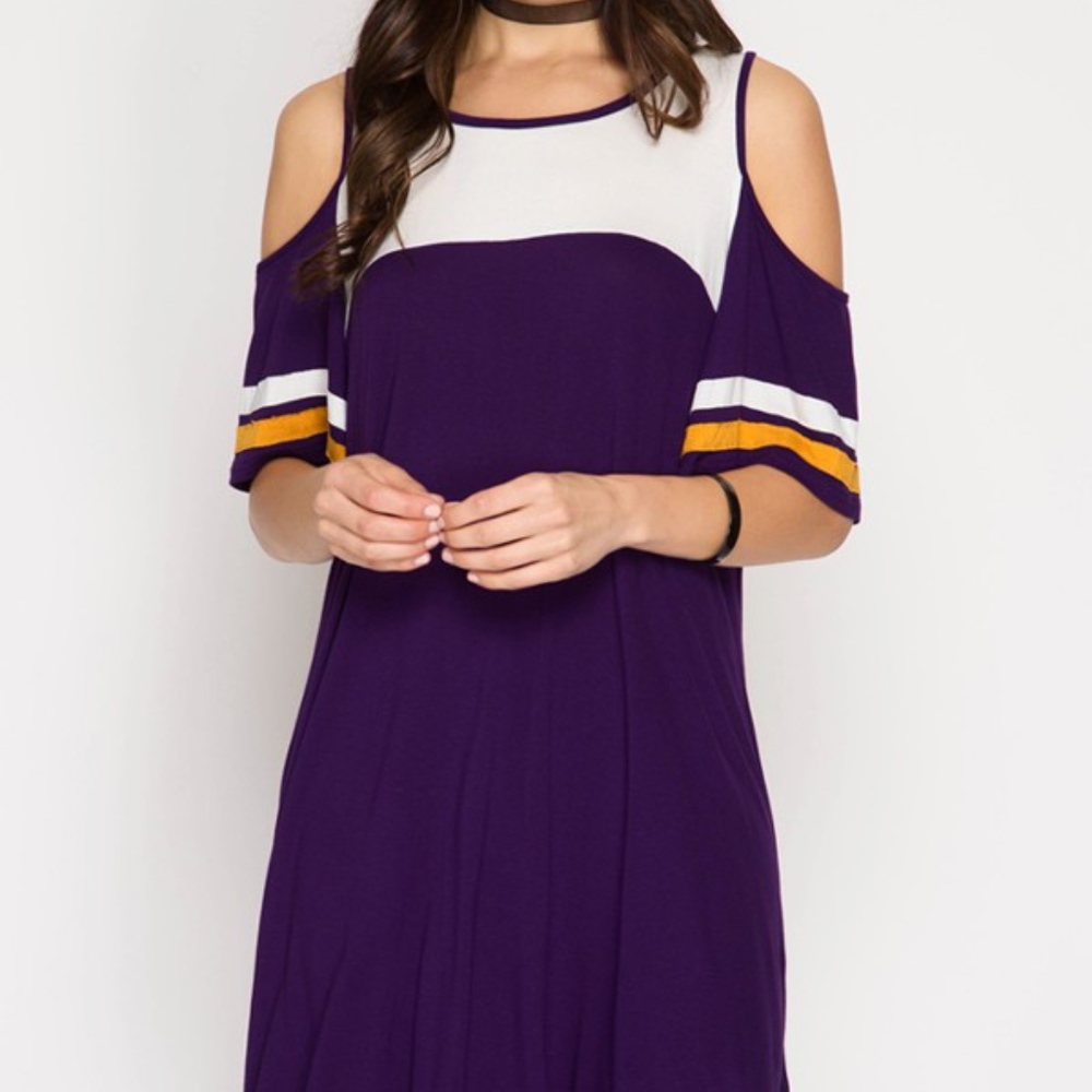 Color Block  Cold Shoulder Game Day Dress